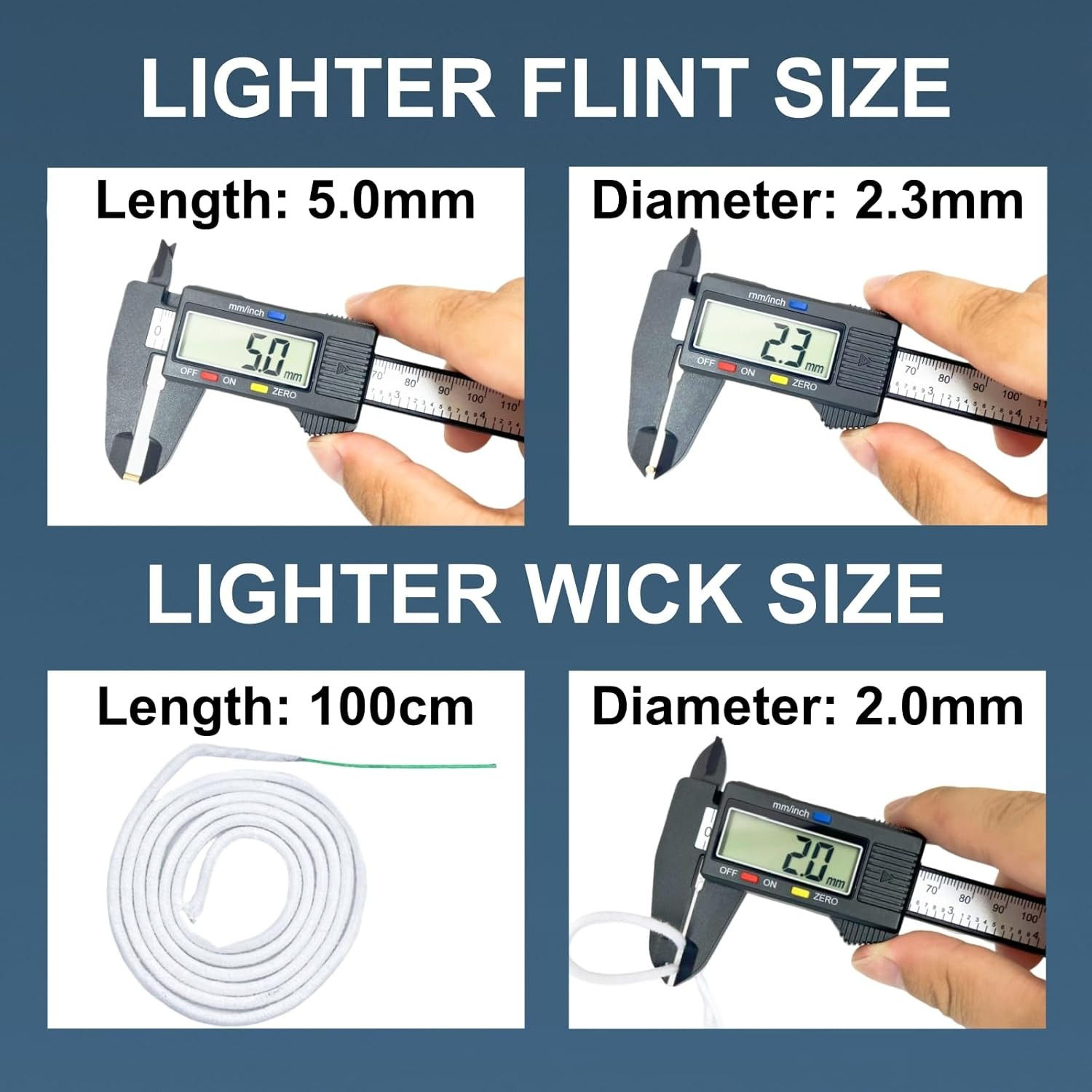 Lighter Flints and Wick Set – Inculdes (100Pcs Flint Stones, 40” Cotton Wick…