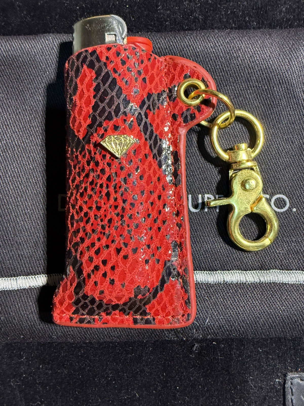 Diamond Supply Co Red, Black & Gold Snakeskin Lighter Sleeve Holder – Gift Box