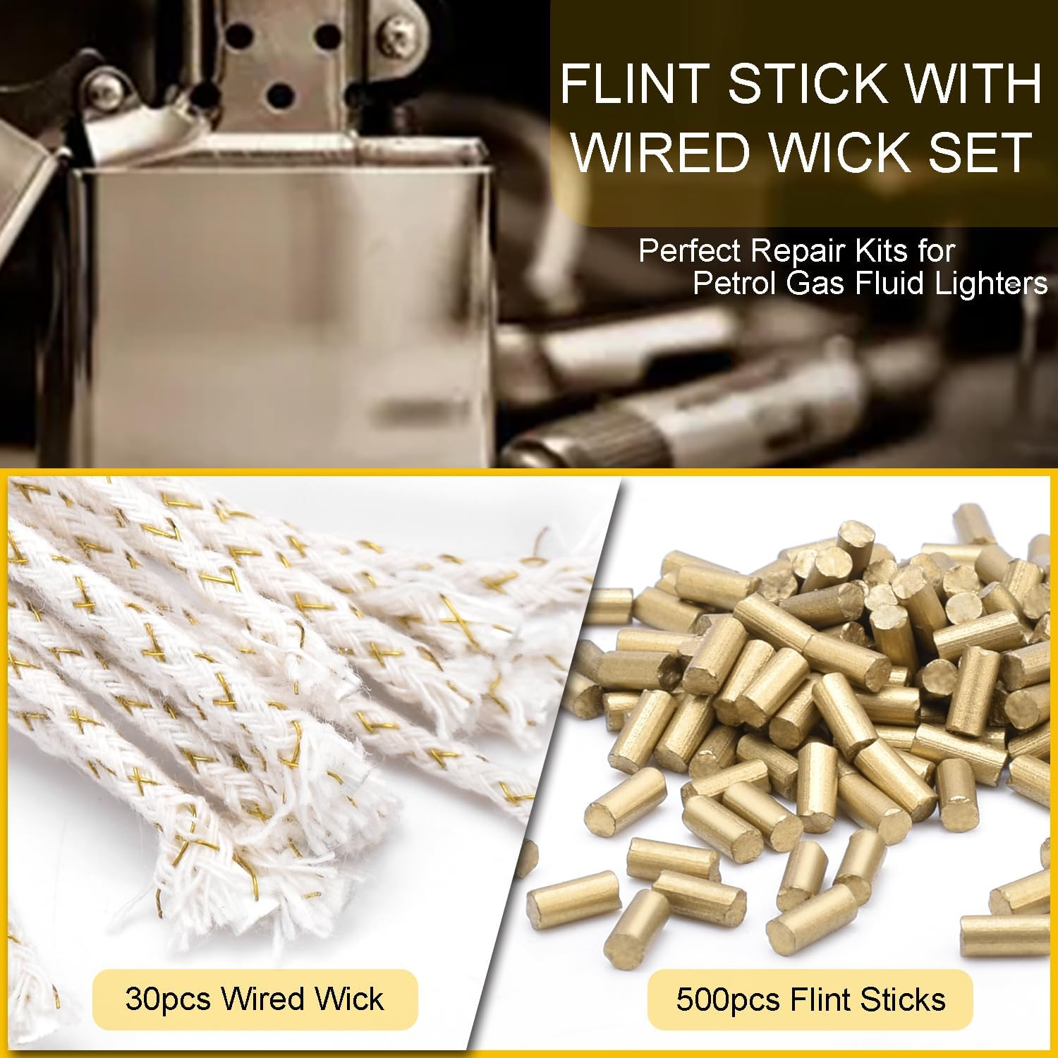 520Pcs Lighter Flints Wicks Replacement,Lighter Repair Kit Include Flint Stones