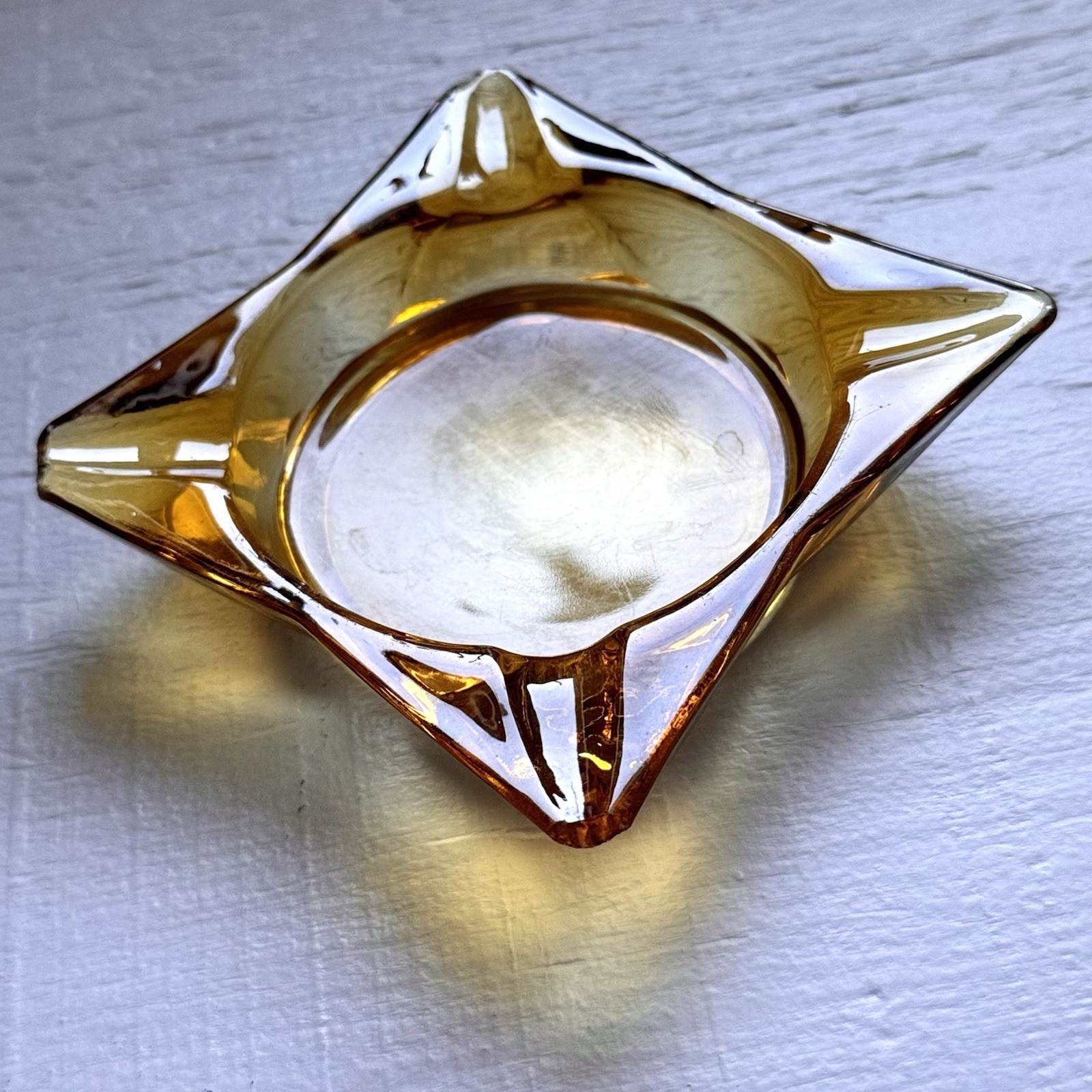 VTG Ashtray LOT Gold Amber Clear Glass Heavy Square Retro Kitsch Decor Tray