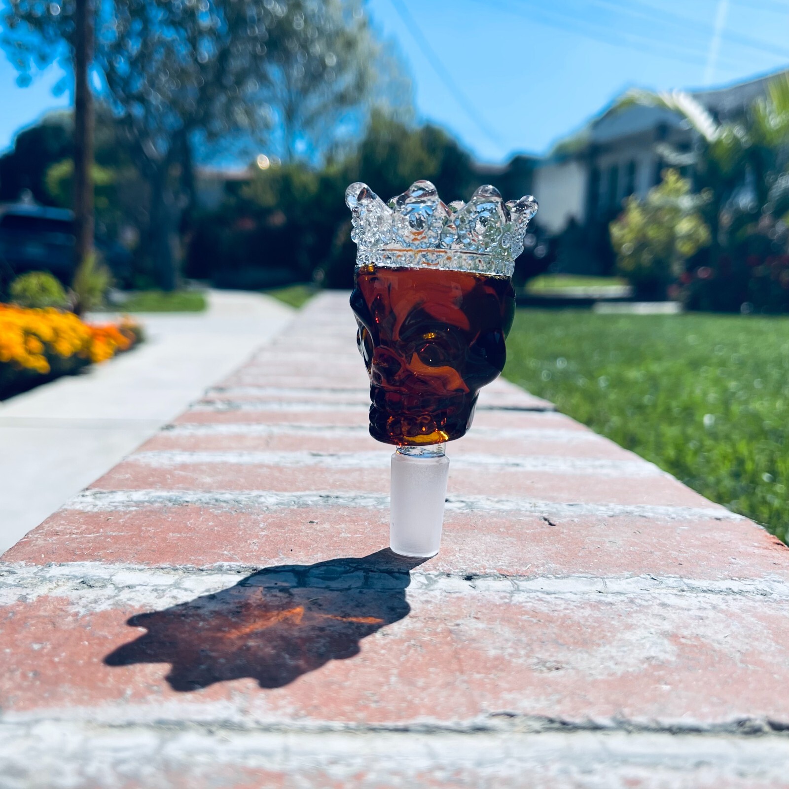 Premium 14mm Thick Glass Red Skull King in Crown Bowl Head for Water Bong