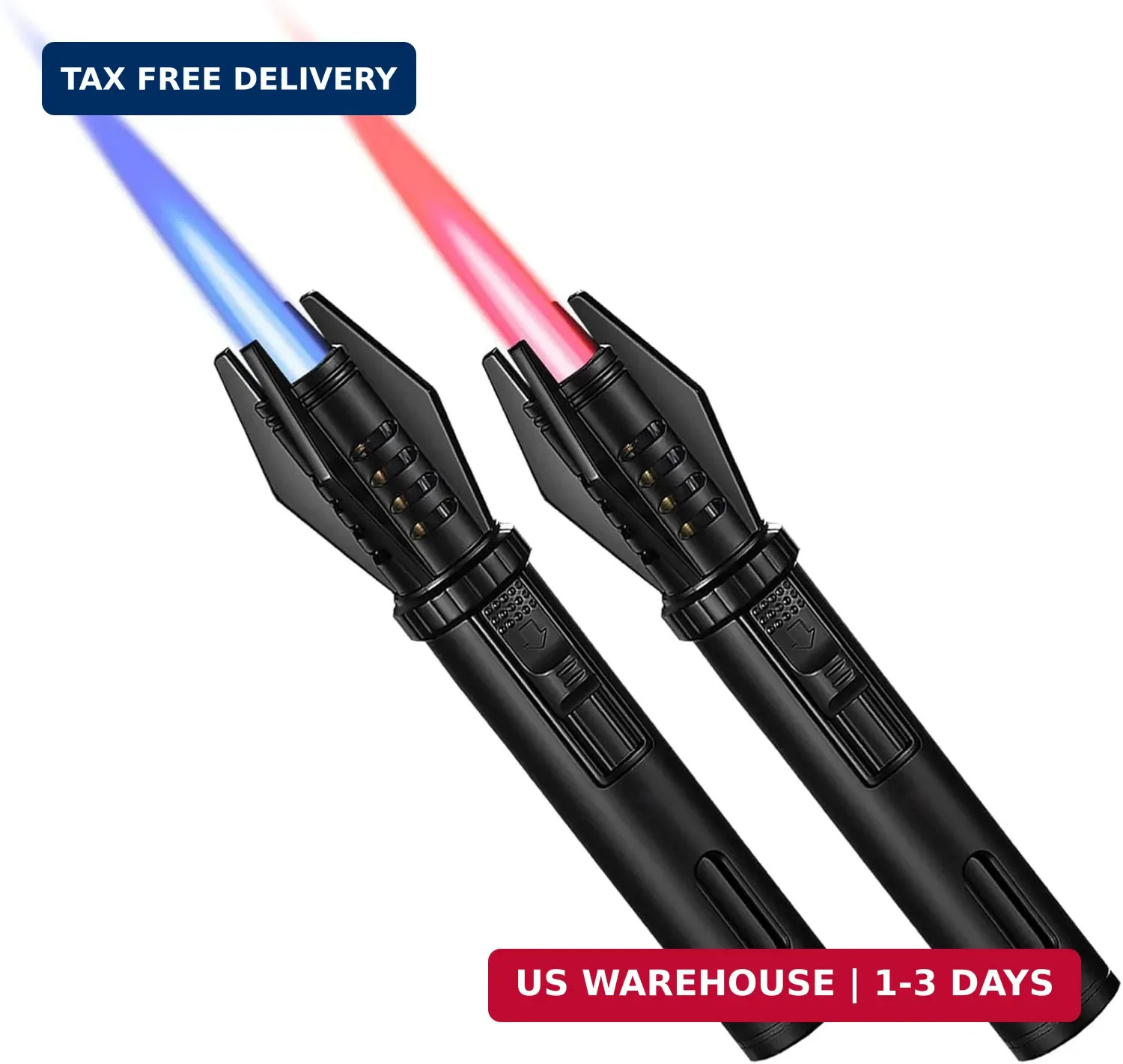 2 Pack Mini Torch Lighter Red/Blue Straight Flame Small Refillable Butane Lighte