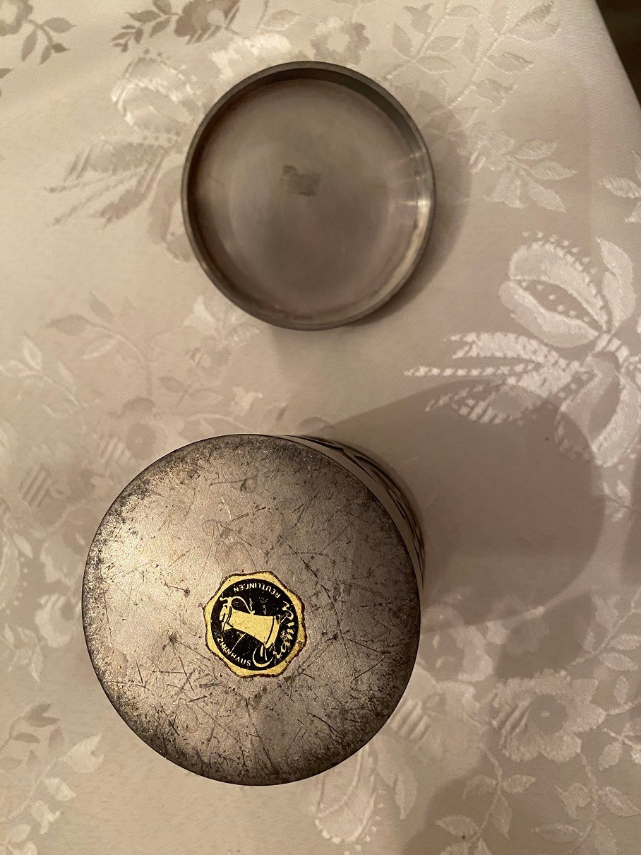 Pewter Retro Cylinder-Shaped Cigarette Case 4-1/4″ Tall From Germany