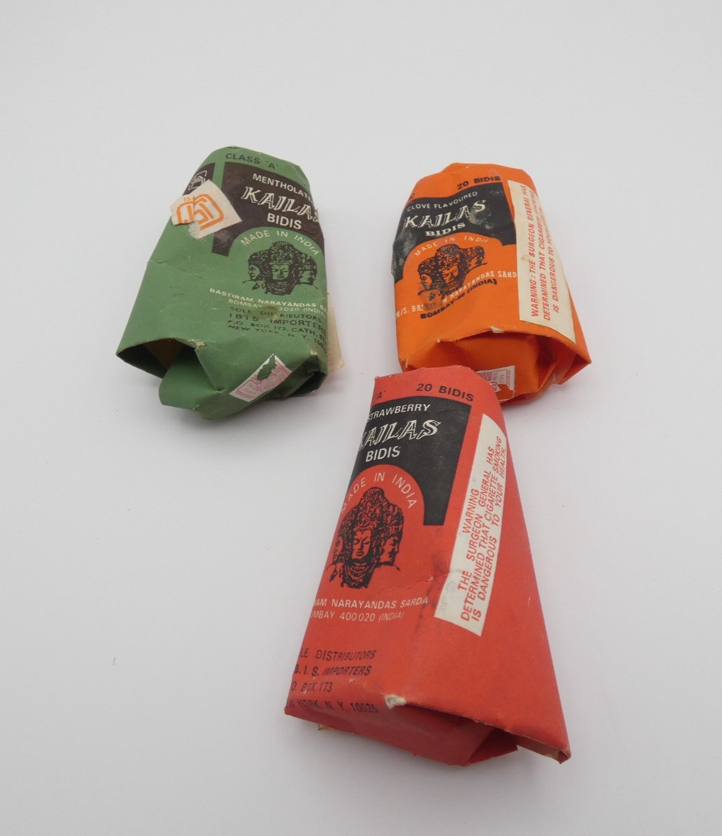 3 Kailas Bidis Mentholated, Clove, Strawberry Empty Cigarette Packages India