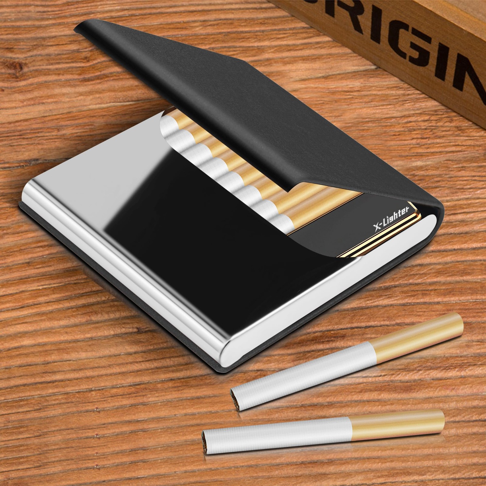 Cigarette Case with Lighter for 84MM King Size, Smell Proof, Ultra Slim, Leather