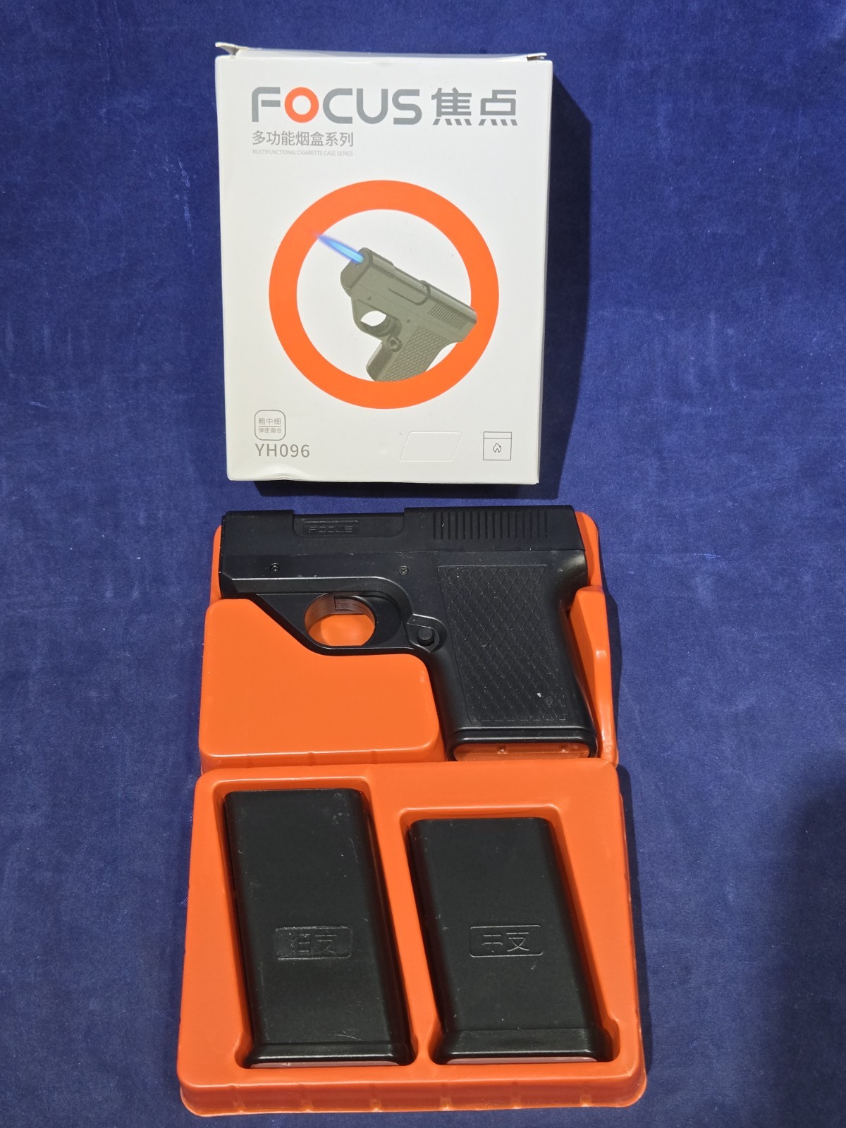 Focus YH096 Pistol Gun Lighter Windproof Blue Jet Torch Flame Cigarette Case New