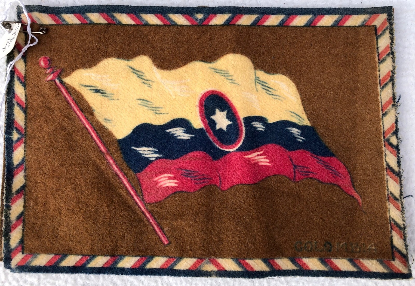 Early Set of 3 Vintage Cigar Box Flannel FLAGS – Colombia, New Zealand, Roumania