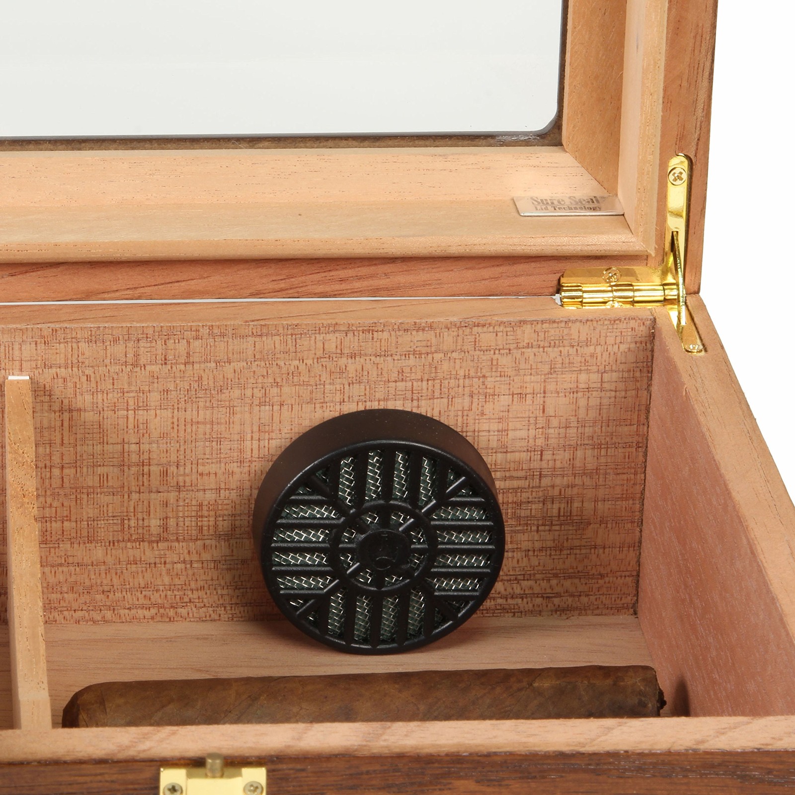 Desktop Humidor, Capri Elegant, Tempered Glasstop, Cedar Spanish Divider, Brass