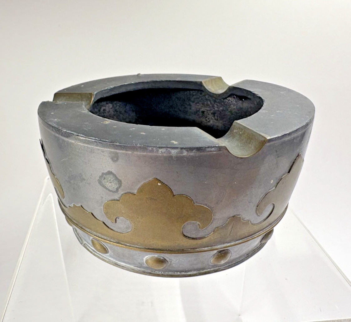 Vintage Marshall Fields Ashtray – Pewter with Brass Accents – Made in Hong Kong