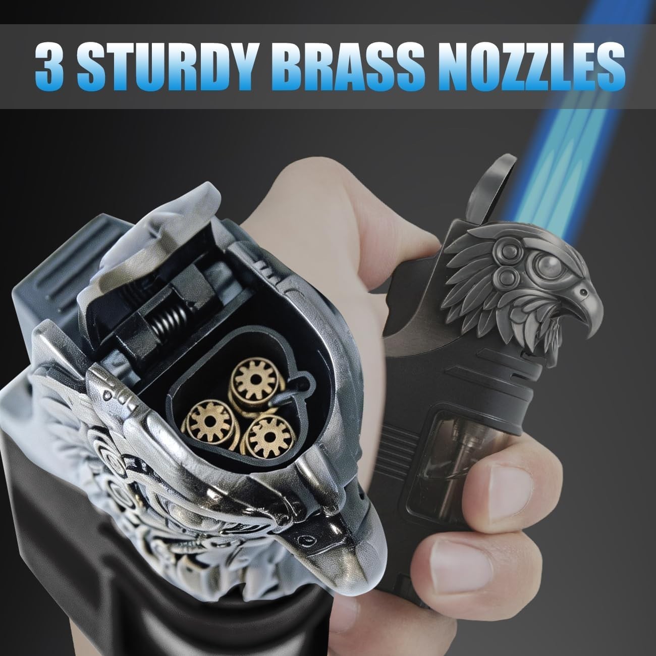 Mini Pocket Torch Lighter with Adjustable Flame and Eagle Head Decoration Black