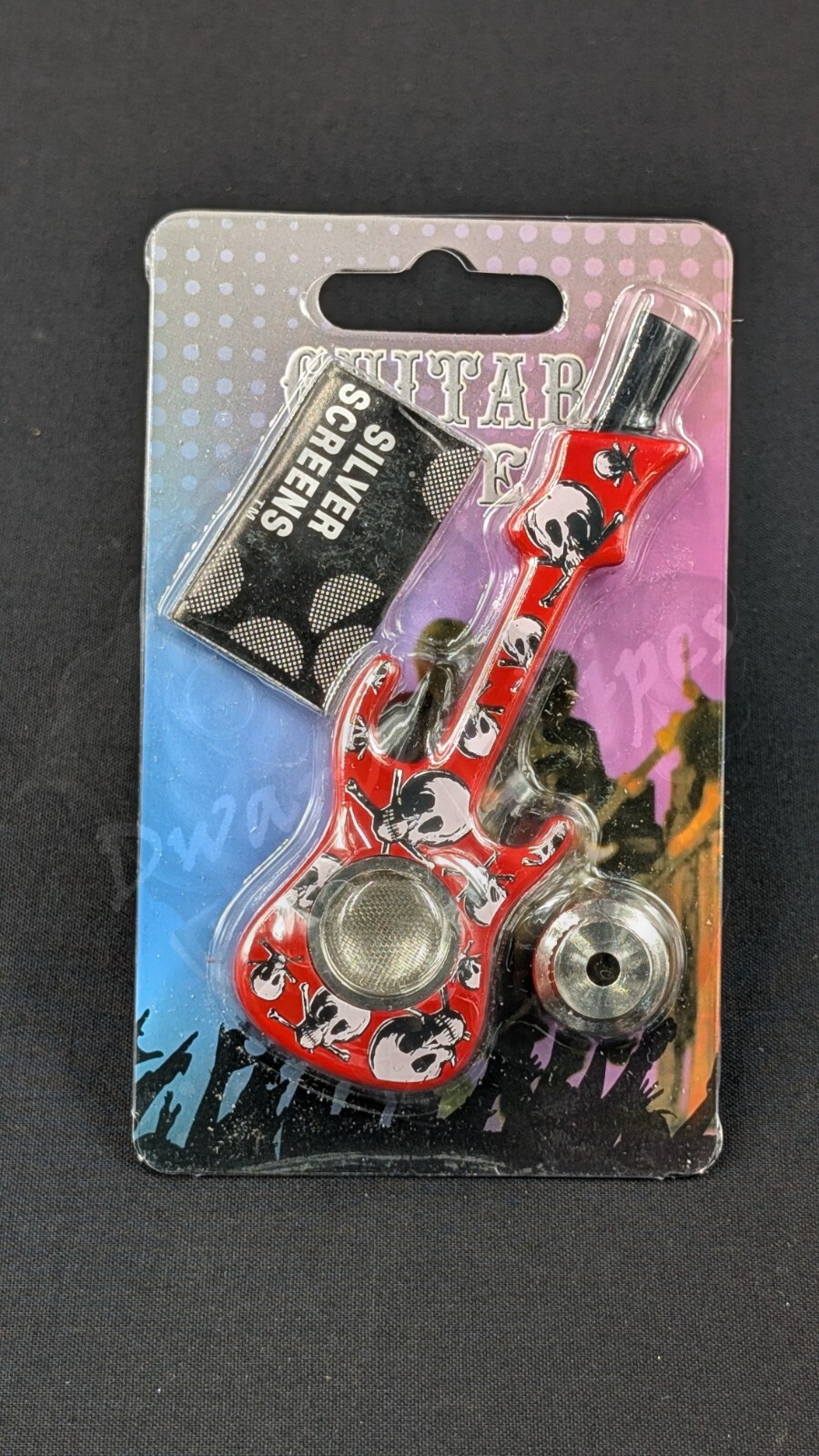 4” Metal Tobacco Smoking Bowl Hand Pipe Guitar Style Red + 5 Free Screens