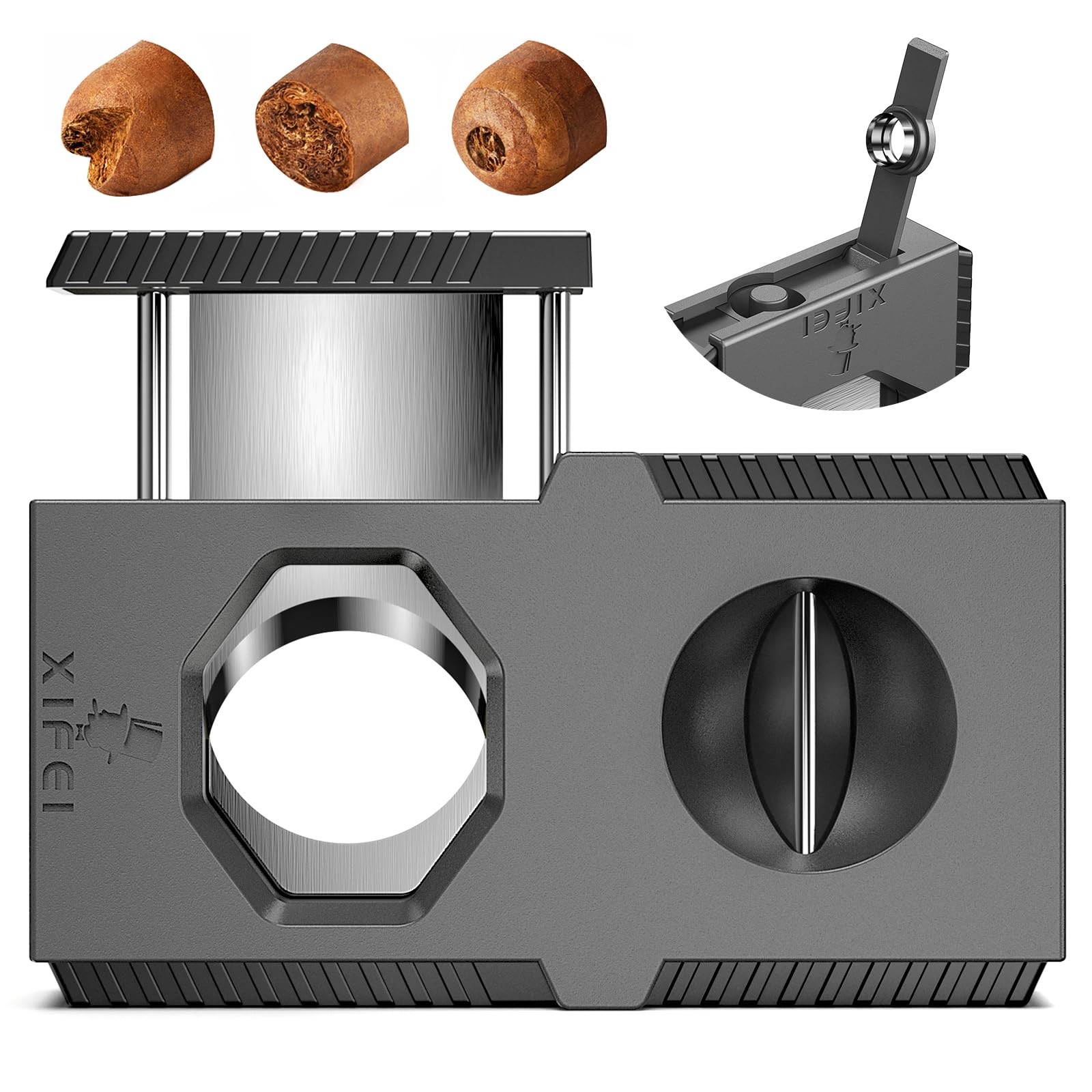 XIFEI Cigar Cutter V-Cut Guillotine 3 in 1 3.46” x 1.85” x 0.51”, Black