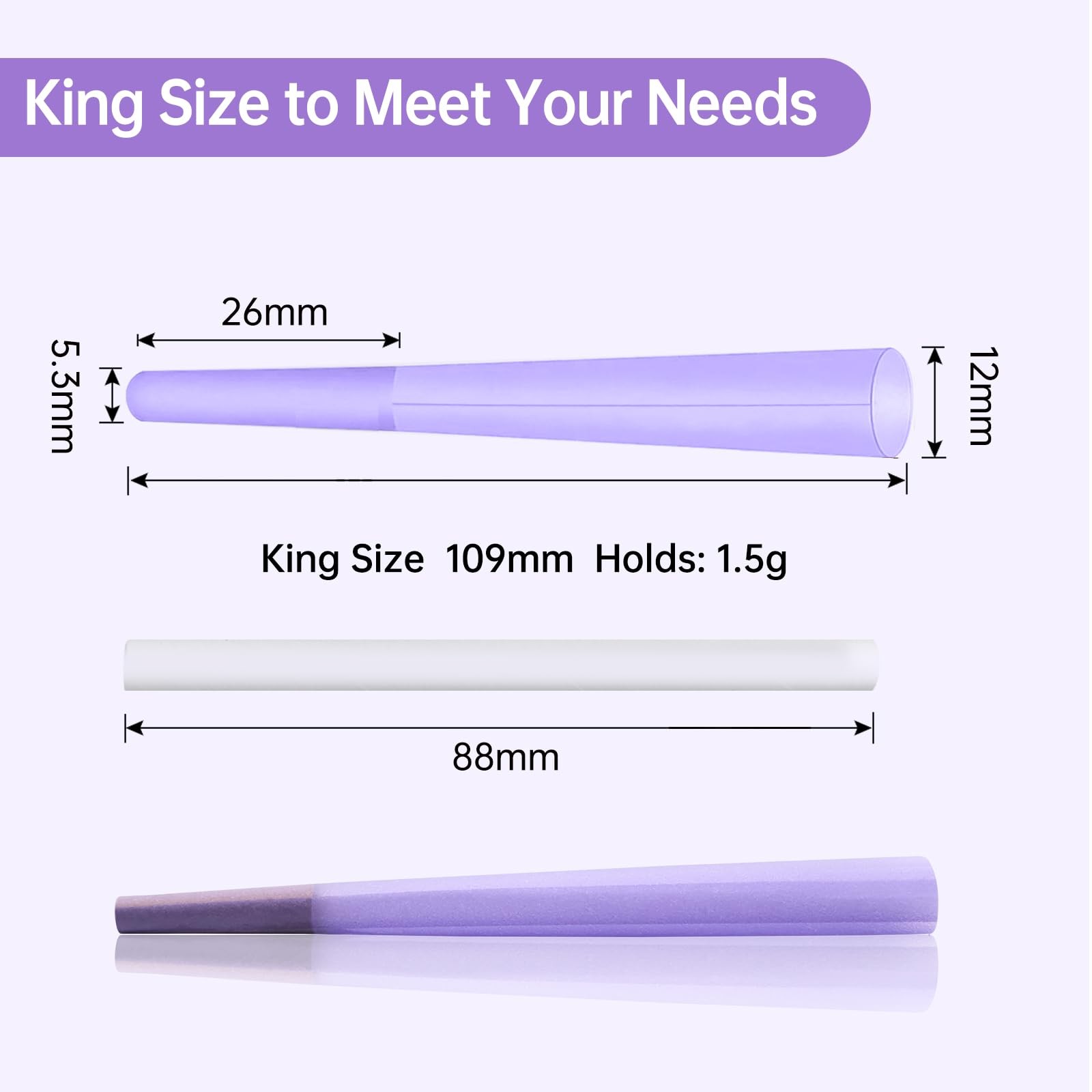 Purple Pre Rolled Cones | King Size 109mm/26mm | 50 Pack | “W” Filter Tip | N…