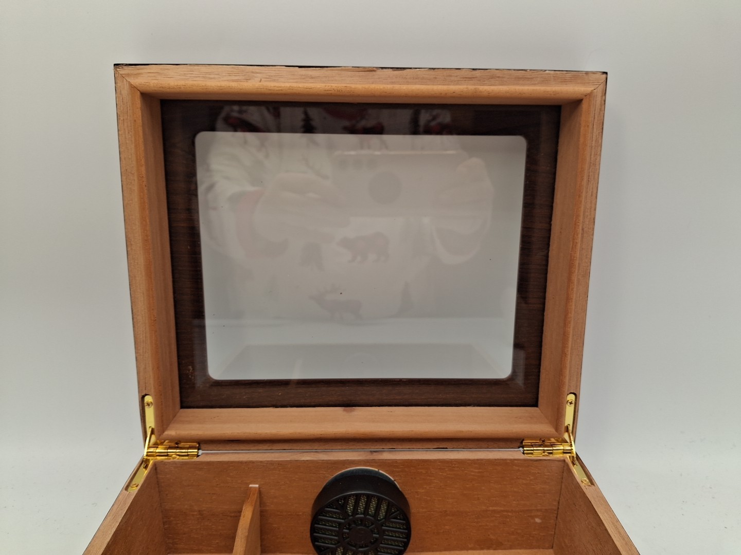 Humidor Supreme Wood Cigar Box Cedar Lined w Hygrometer Glass Top See Through