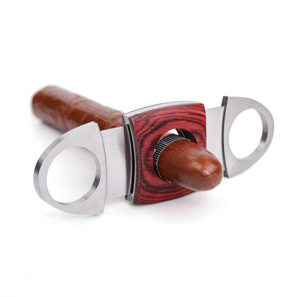 Double Guillotine Cigar Cutter Cherry Wood Stainless Steel Self Sharpening Blade