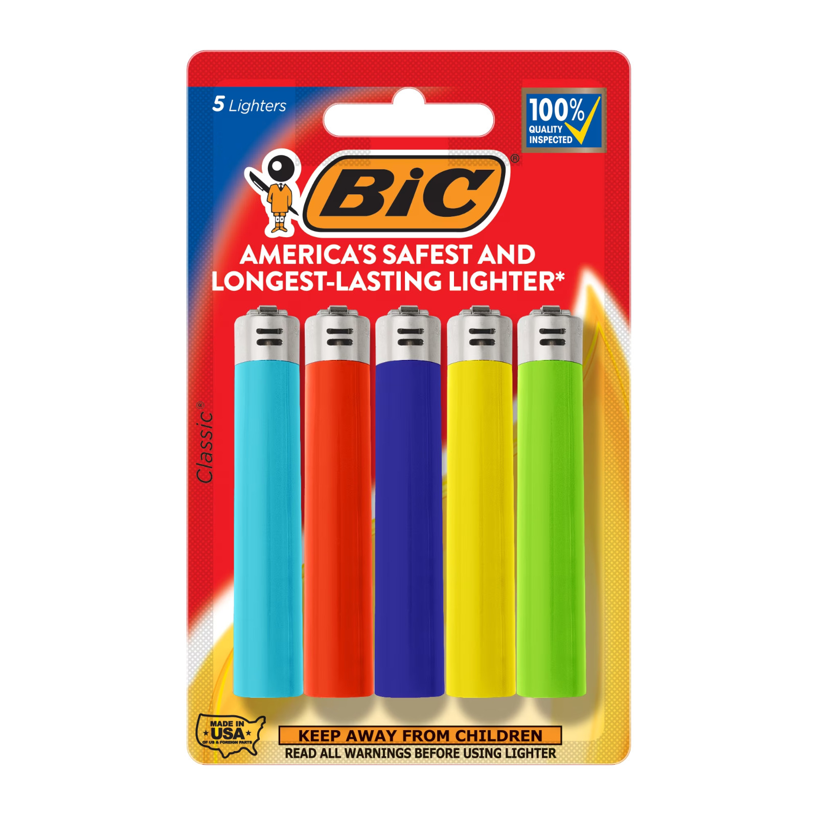 BIC Pocket Lighters 5-Pack Assorted Colors Reliable Long-Lasting Flame