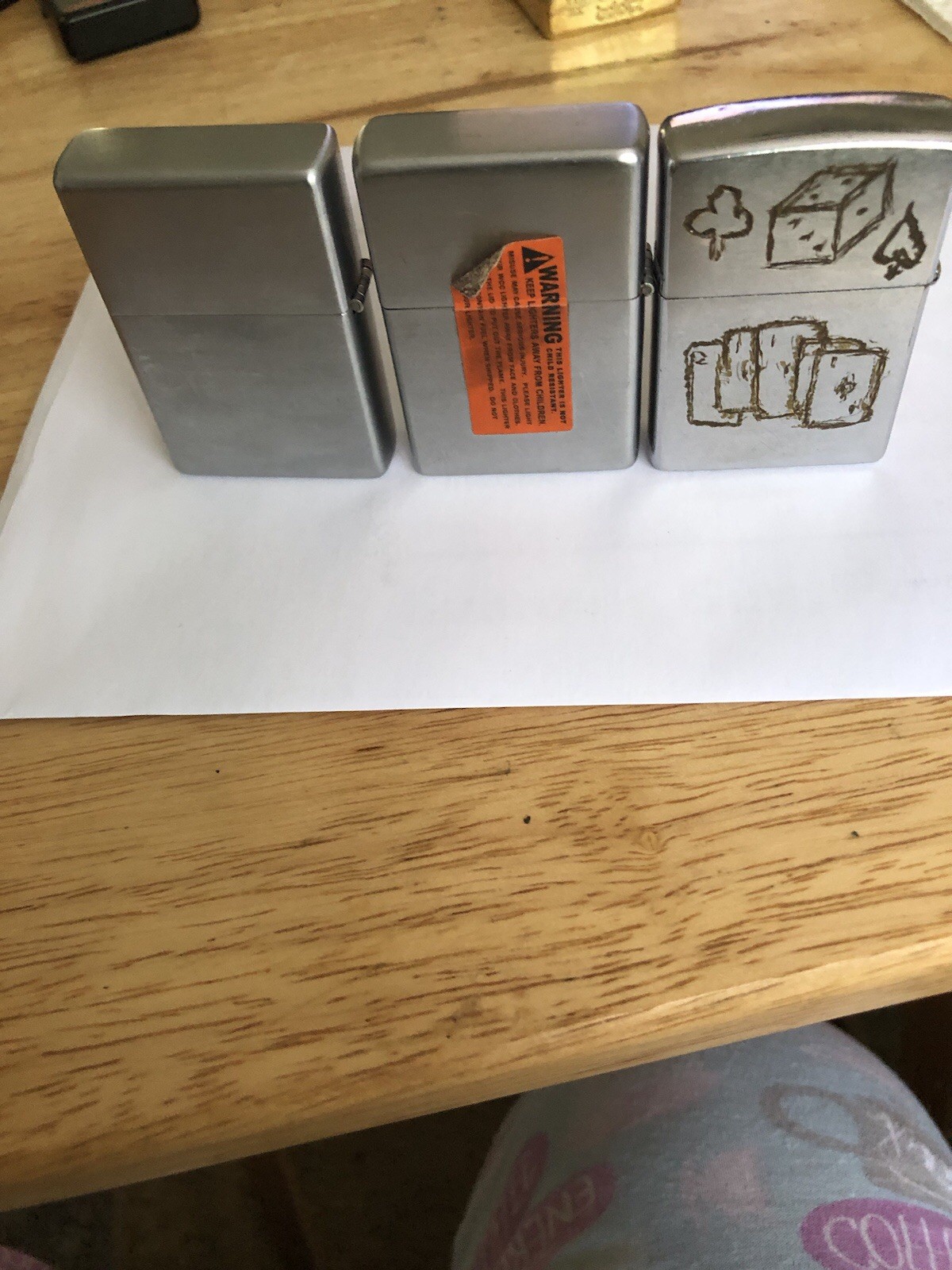 3 Lighters 2 Are New The Other Is A Older zippo Lighter With Homemade Carvings