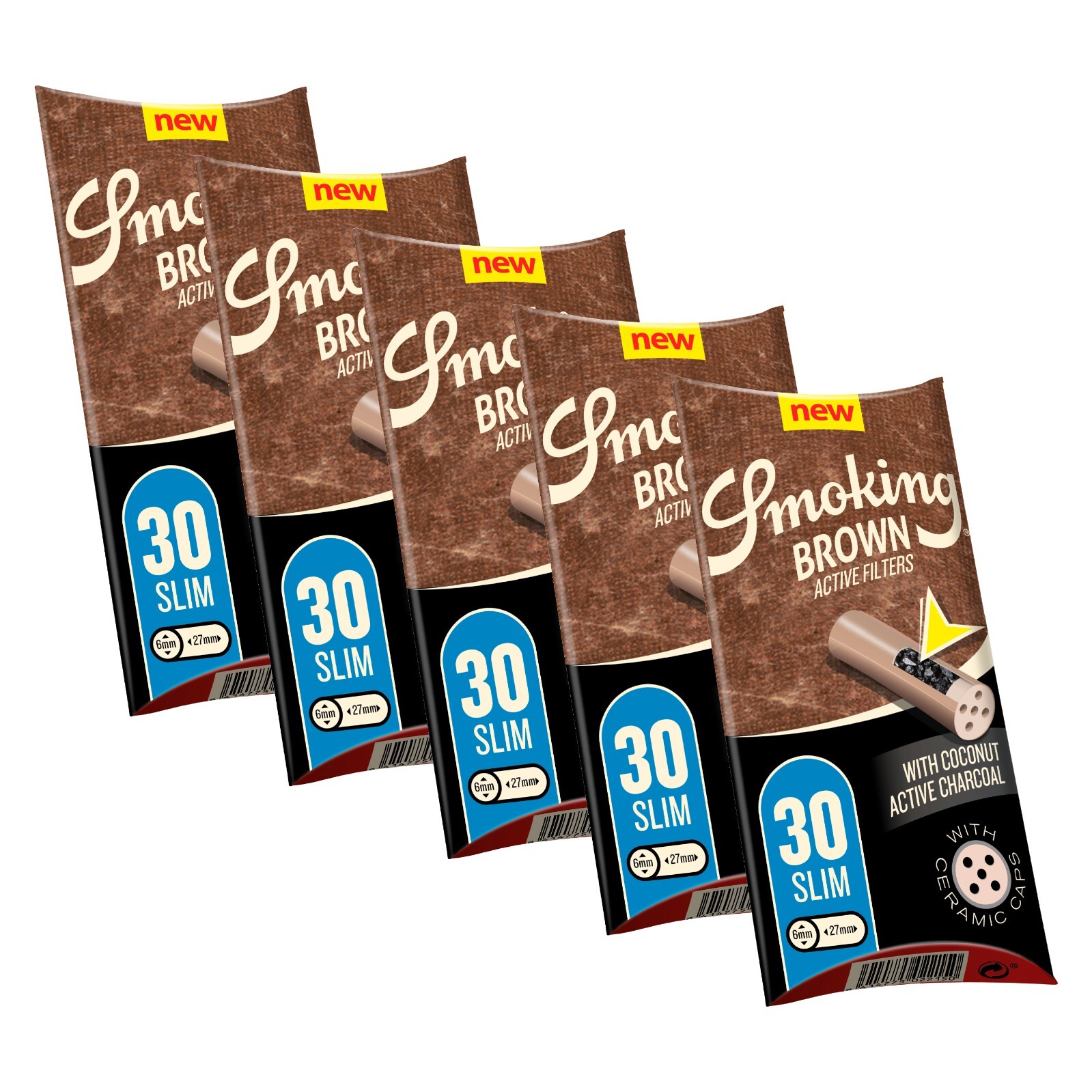 Smoking Active Charcoal Filters – Brown Slim Size (6mm) Reusable Filter (5 x 30)