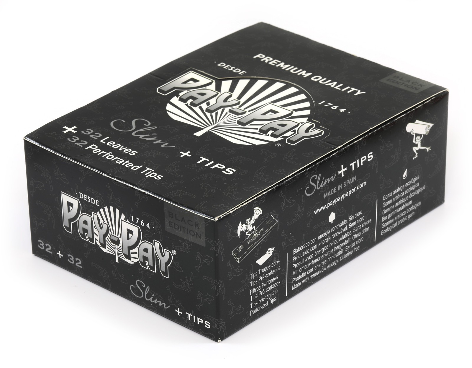 1 box – Pay-Pay Premium Black King Size Slim + tips rolling paper – Box/24