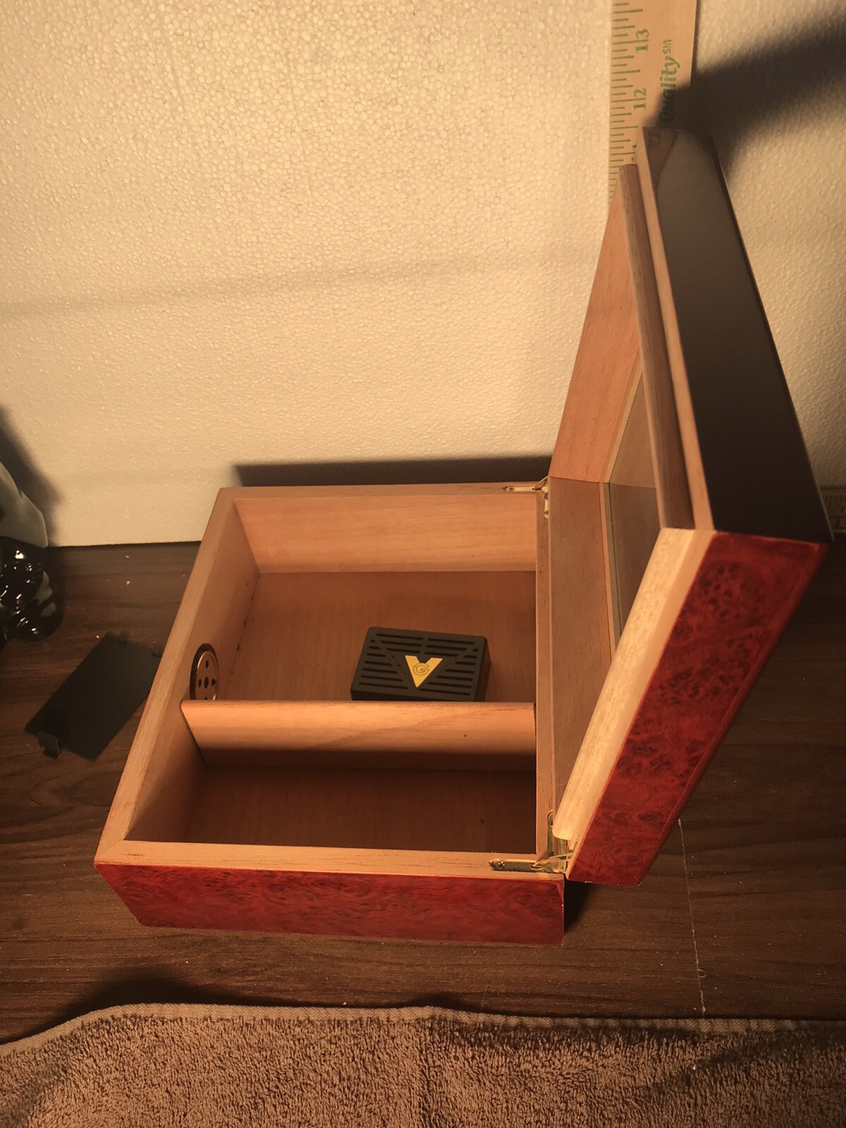 Cherry Wood Glass Top Cigar Humidor Cedar Lined, with Hygrometer With Filter