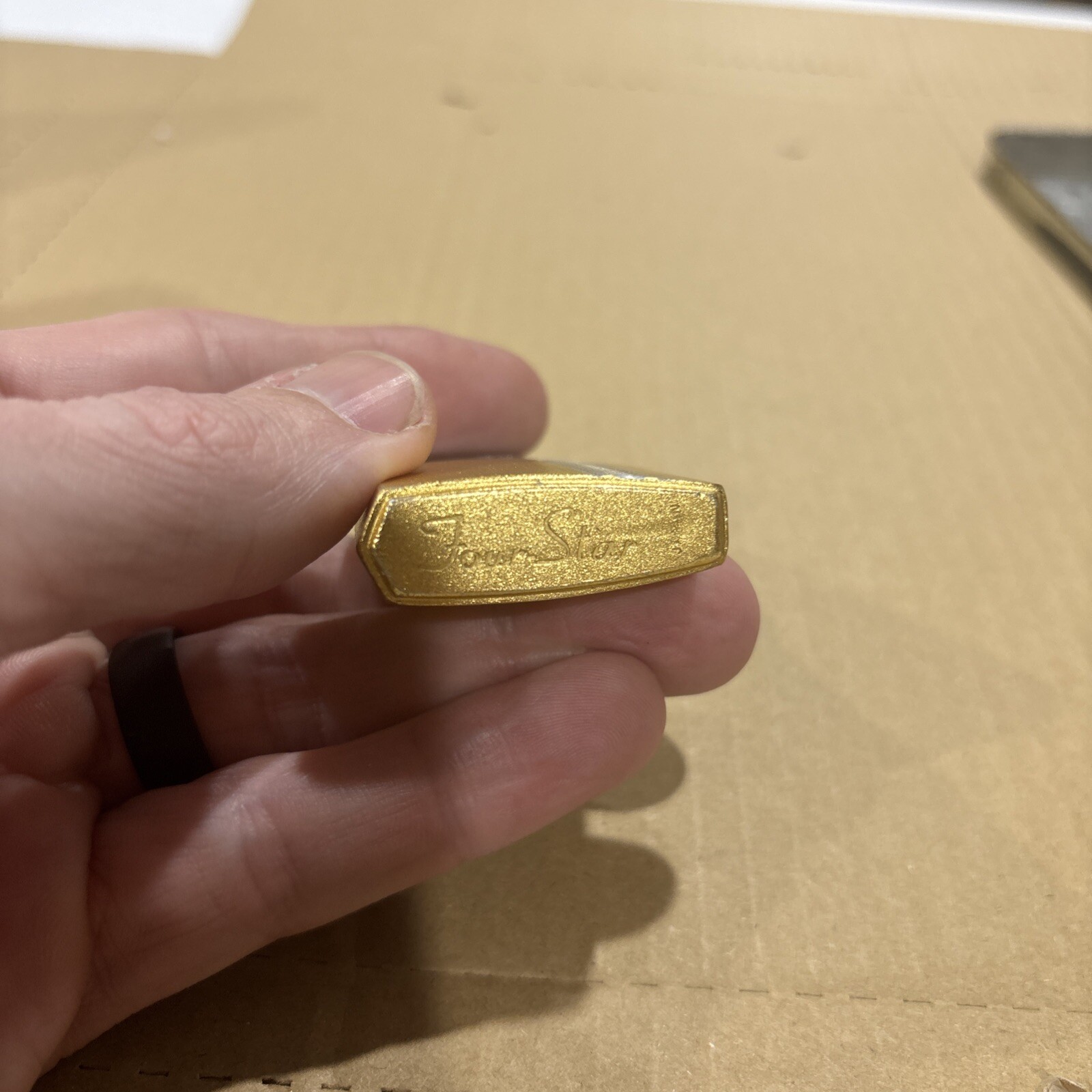 Vintage Four Star Japan Art Deco Pocket Lighter Brass Design Estate Find