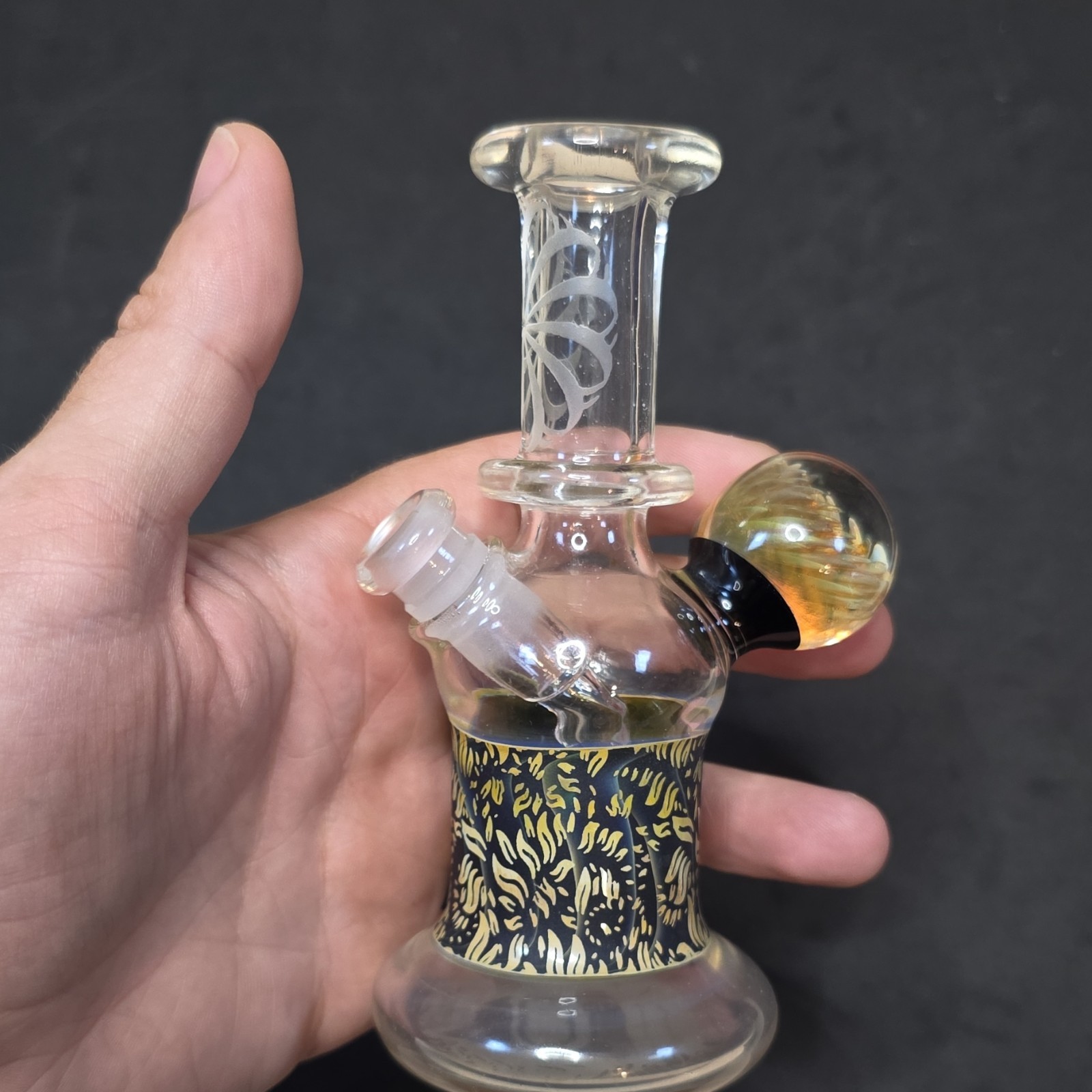 broham handmade clear black yellow glass tobacco pipe collectible etched design