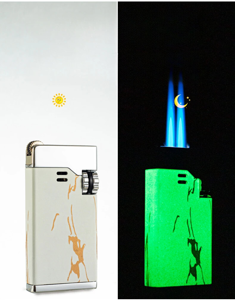JOBON Windproof Inflatable Turbo Lighter Double Fire Blue Flame Gift Men Women