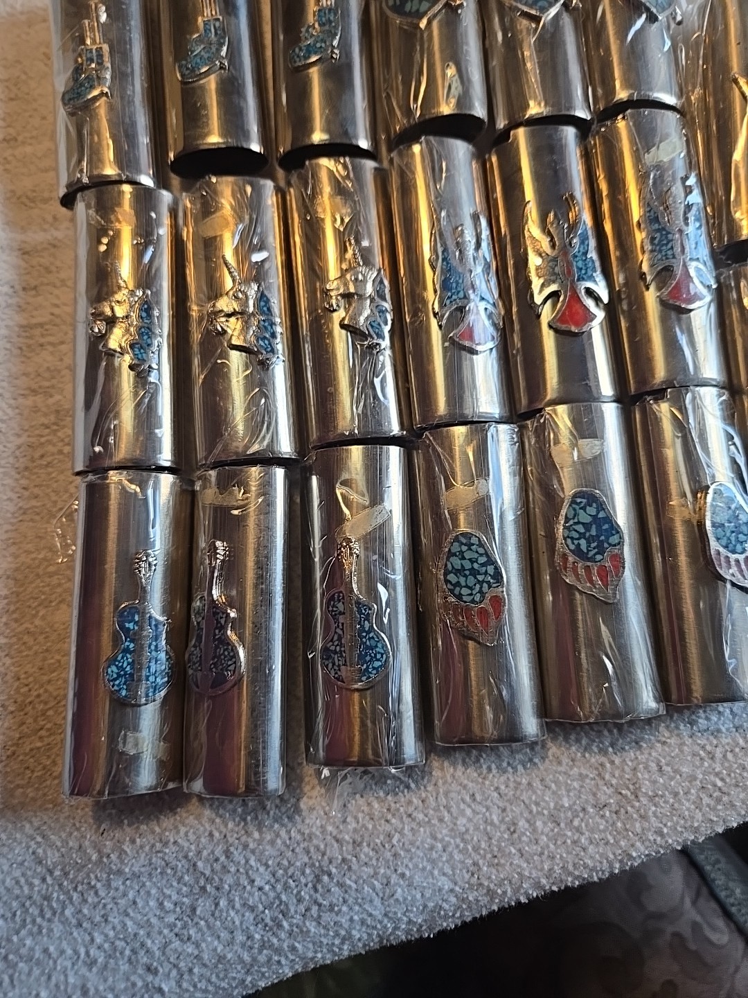 20 Vtg Lighter Case Lot HEART GUITAR UNICORN GUN Cover Holder Turquoise for Bic