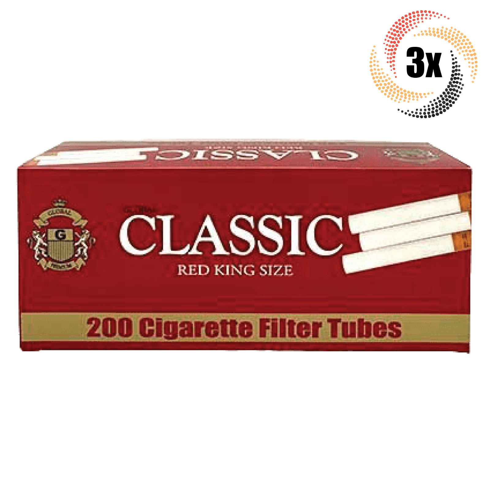 3x Boxes Classic Full Flavor Red KING SIZE ( 600 Tubes ) Cigarette Tobacco RYO