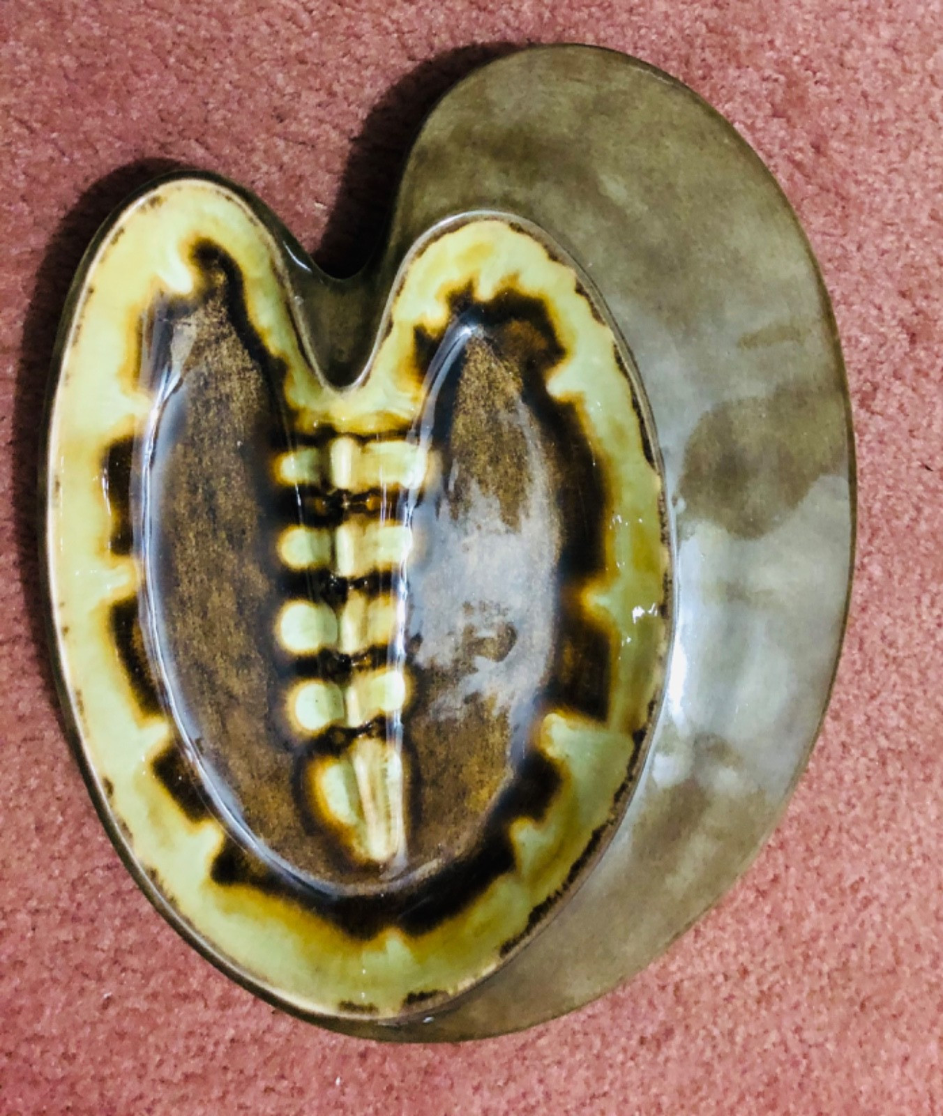 Ashtray 12″ x 8″ oval brown & gold 1960’s large size pottery