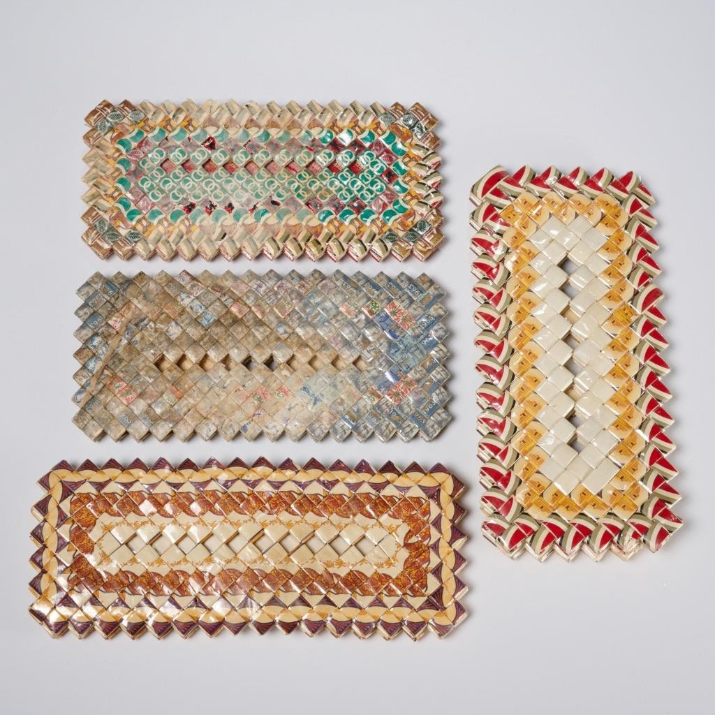 Vintage 70s Cigarette Pack Wrapper Art Woven Unisex Wallets Handmade 4pc