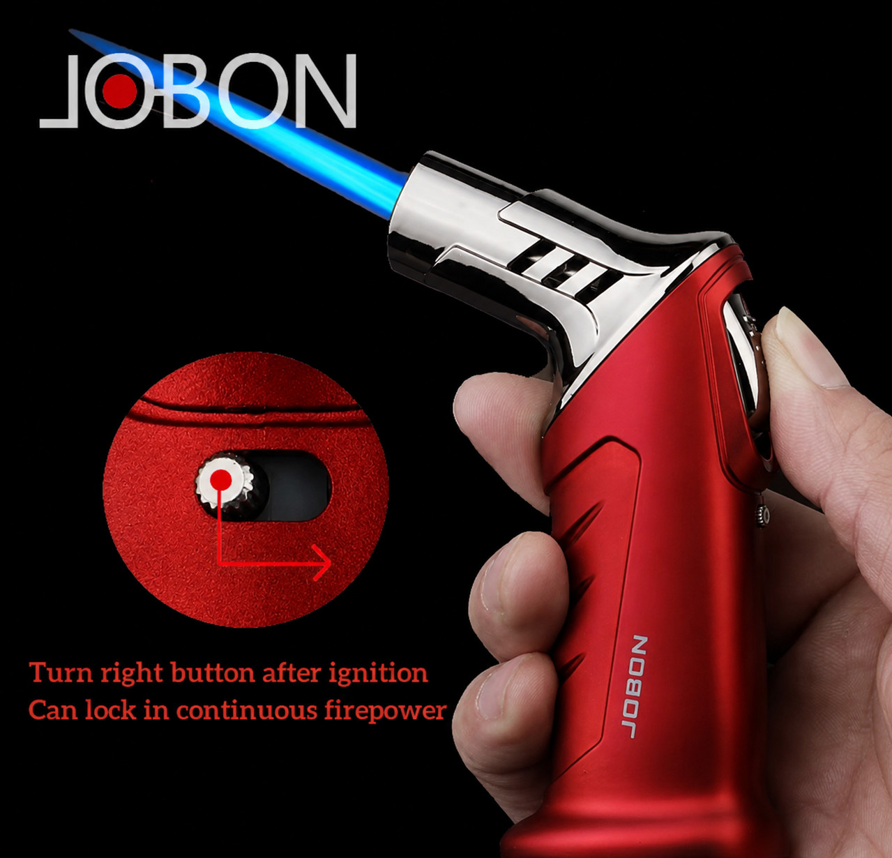 JOBON Jet Torch Lighter Windproof Refillable Butane Flame Lock Blue Red Silver