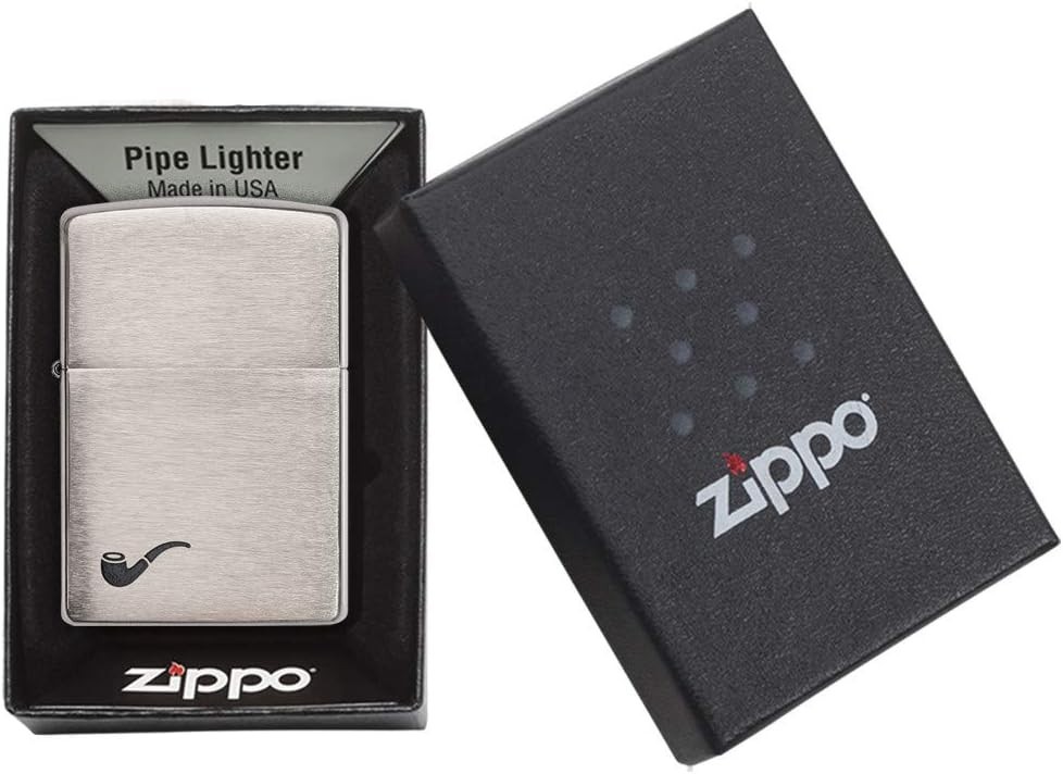 Unisex Adult Pipe Lighter Brushed Chrome Black Refillable Windproof Design