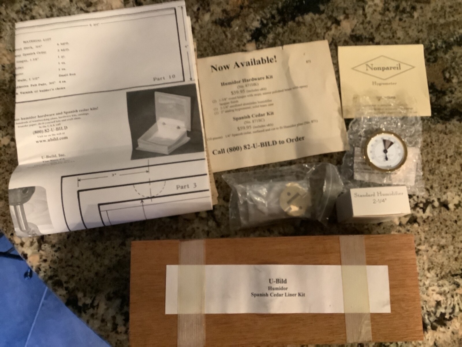 Humidor U-Build-It kit (871) w/ Spanish cedar liner kit, hygrometer& hardware