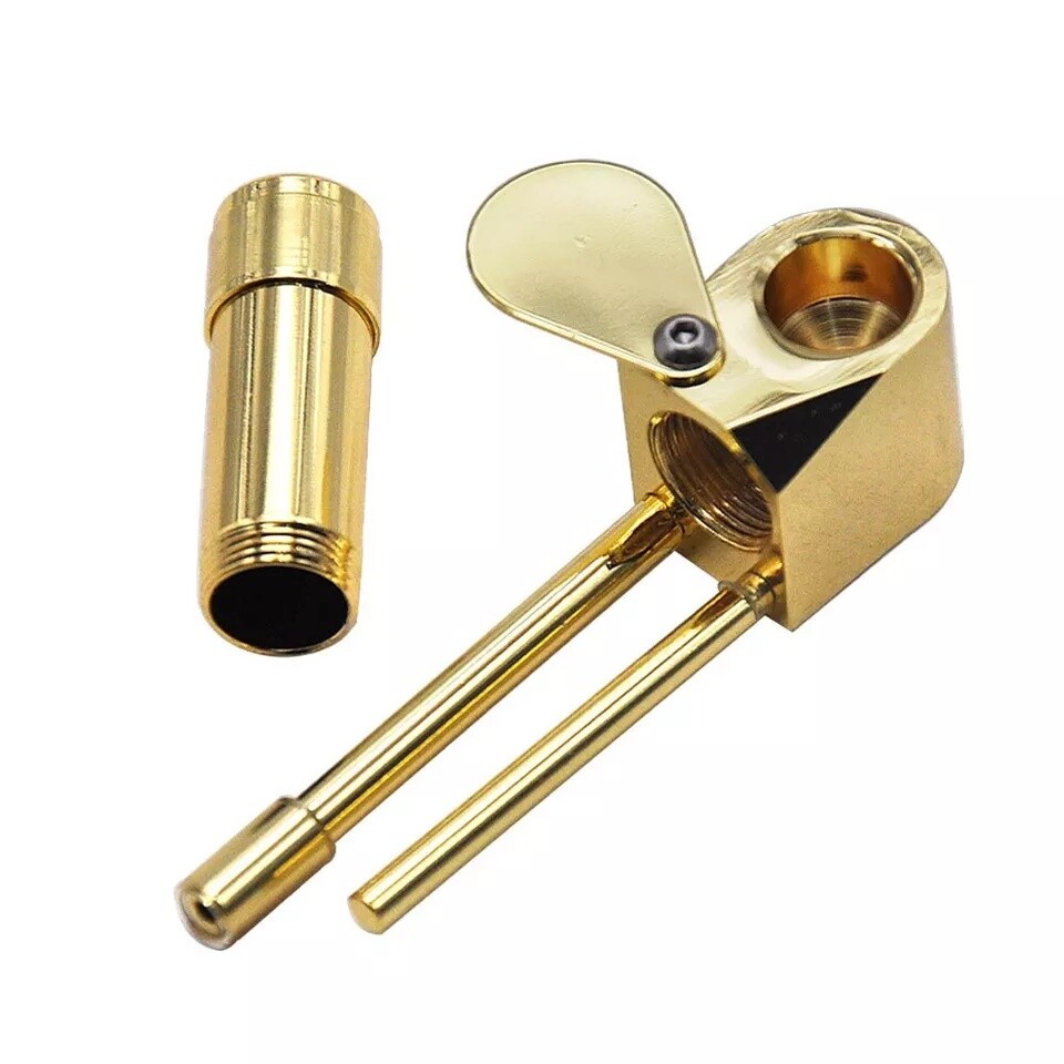 Brass Tobacco Smoking Pipe w/ Stash Storage Cylinder Chamber Metal US Original