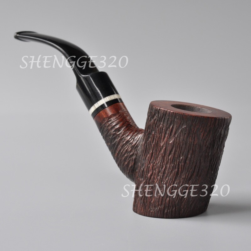 Briar Wooden Sitter Tobacco Pipe Cherrywood Handmade Carved Poker Bent Stem