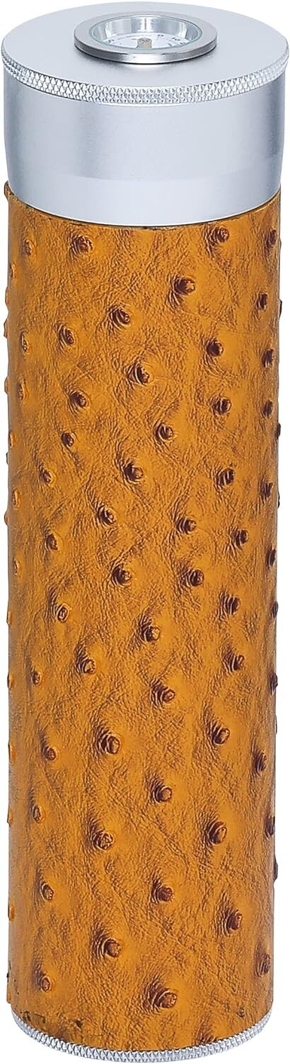 Cigar Tube with Humidifier and Hygrometer, Holds 3-5 Cigars, Ostrich Leather