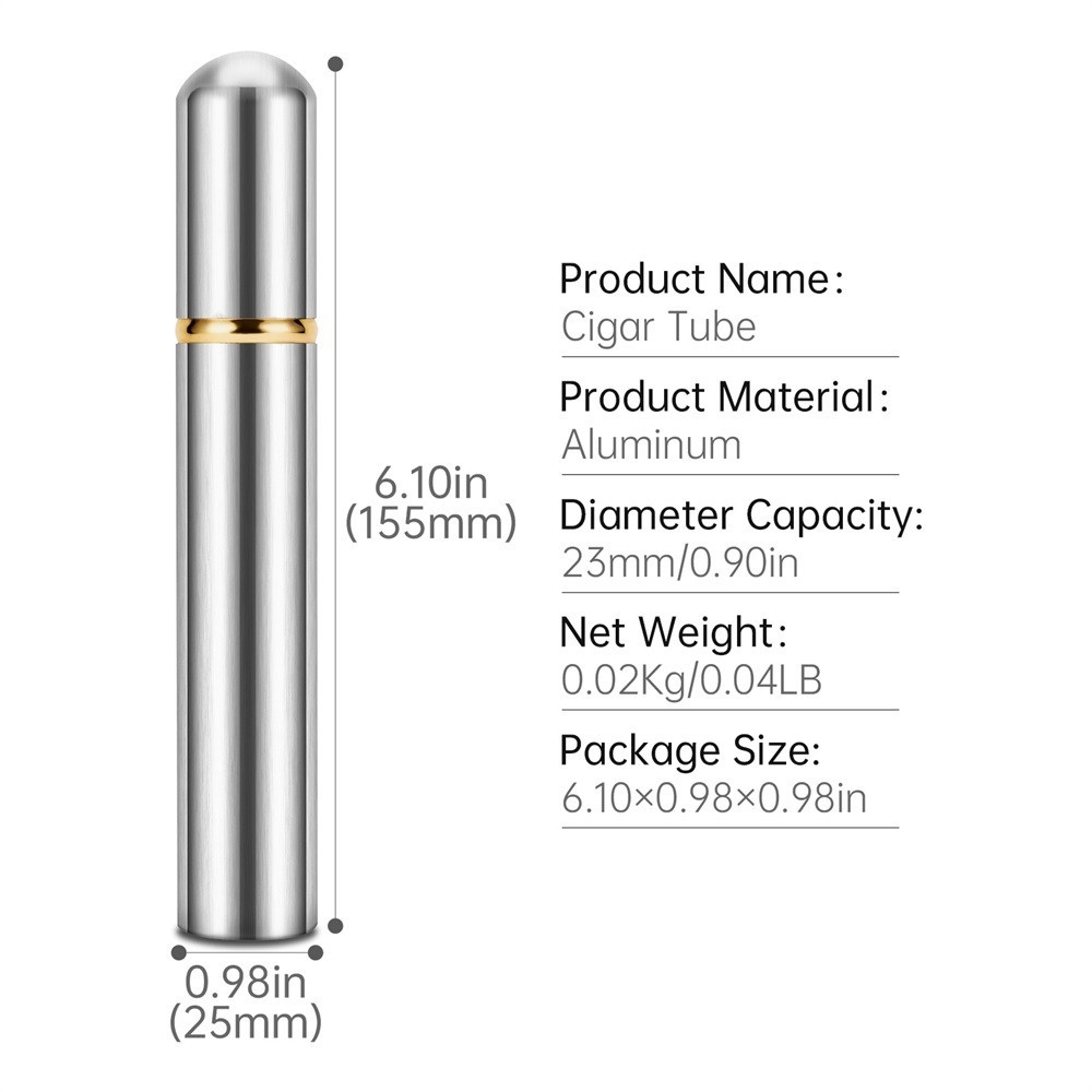 Cigar Tube 23mm Large Diameter Aluminum Portable Moisturizing Cedar Wood Chips