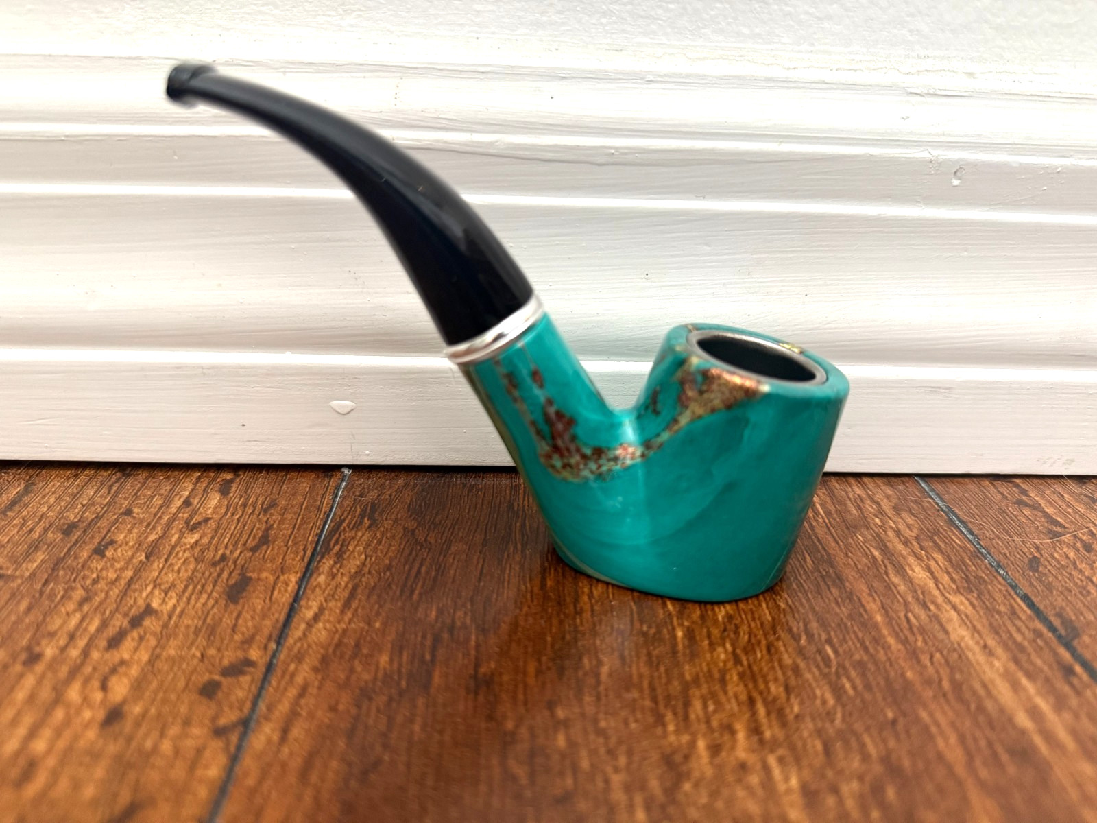 5″ Metal/Acrylic Tobacco Sherlock Smoking Pipe Teal and Gold