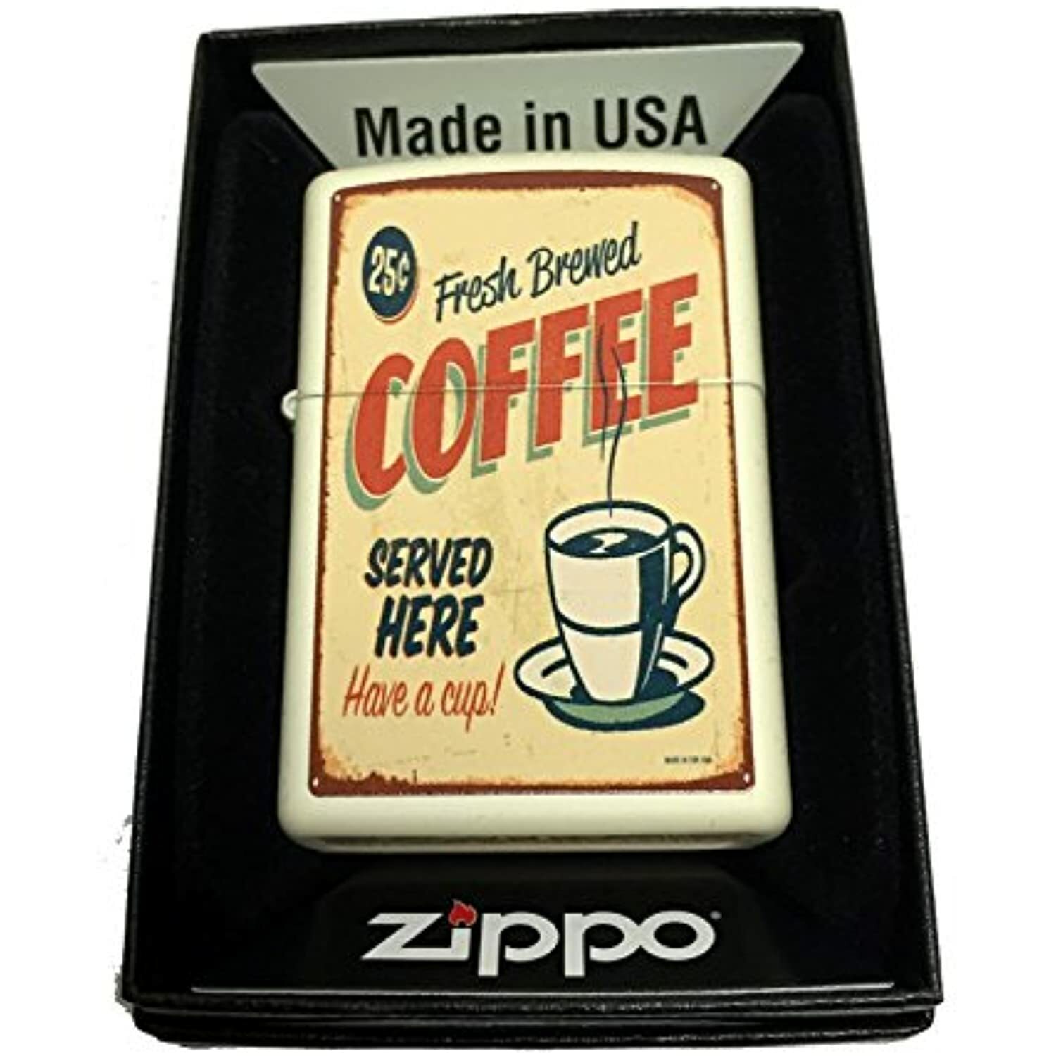 Zippo Custom Lighter – 1950’s Vintage Coffee Poster – Regular Cream Matte