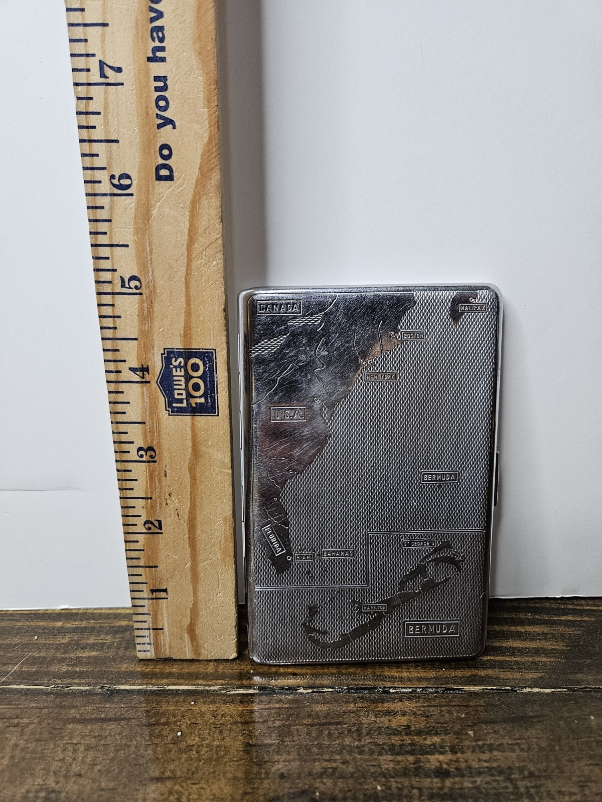 SCigarette Case Etched United Kingdom Map Ireland Scotland Har-Bro 5″ Silver