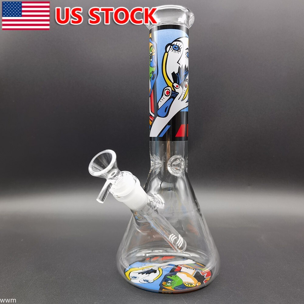10 Inch Abstract Graffiti Glass Bong Water Pipe Smoking Hookah with 14mm Bowl