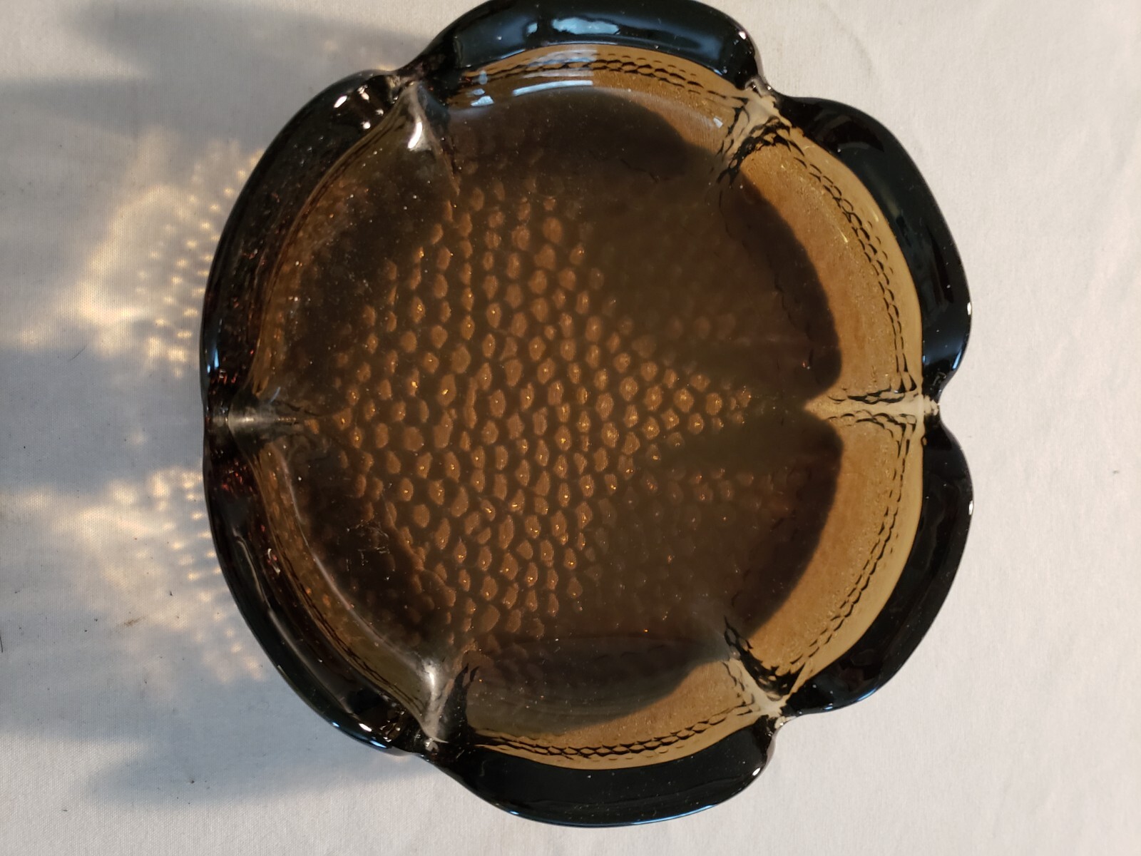 Vintage MCM Blenko? Glass Lotus Flower Blossom Petal Ashtray Dish 7″