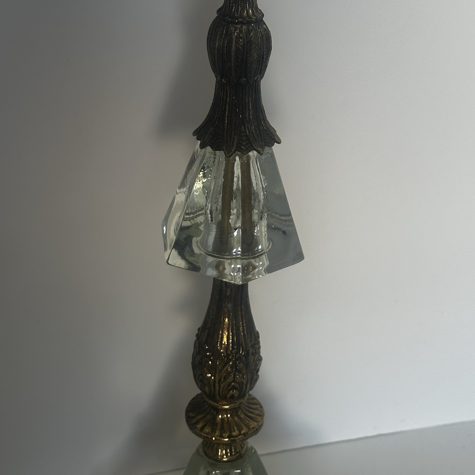 Vintage Cut Glass Standing Ashtray Brass Marble Regency Glam Nice Patina EUC
