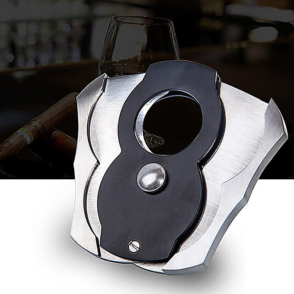 Portable Black Cigar Cutter Double Blade Stainless Steel Guillotine Scissors