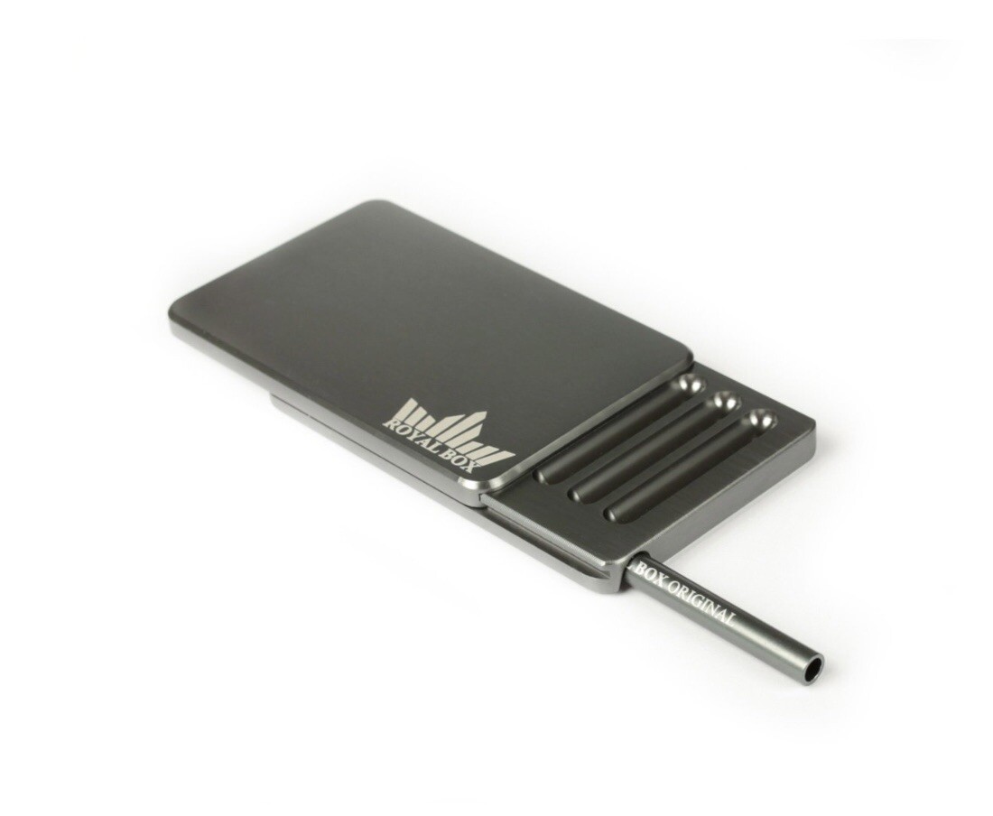 Royal Box Classic Titanium Space 8 Slot Luxury Snuff Box Slide In 3” Metal Straw