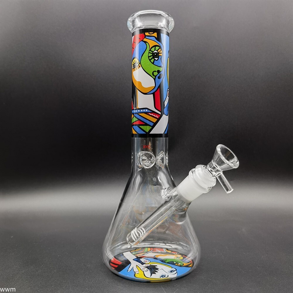 10inch Abstract Graffiti Glass Water Pipe Bong Hookah Smoking Pipe W/ 14mm Bowl