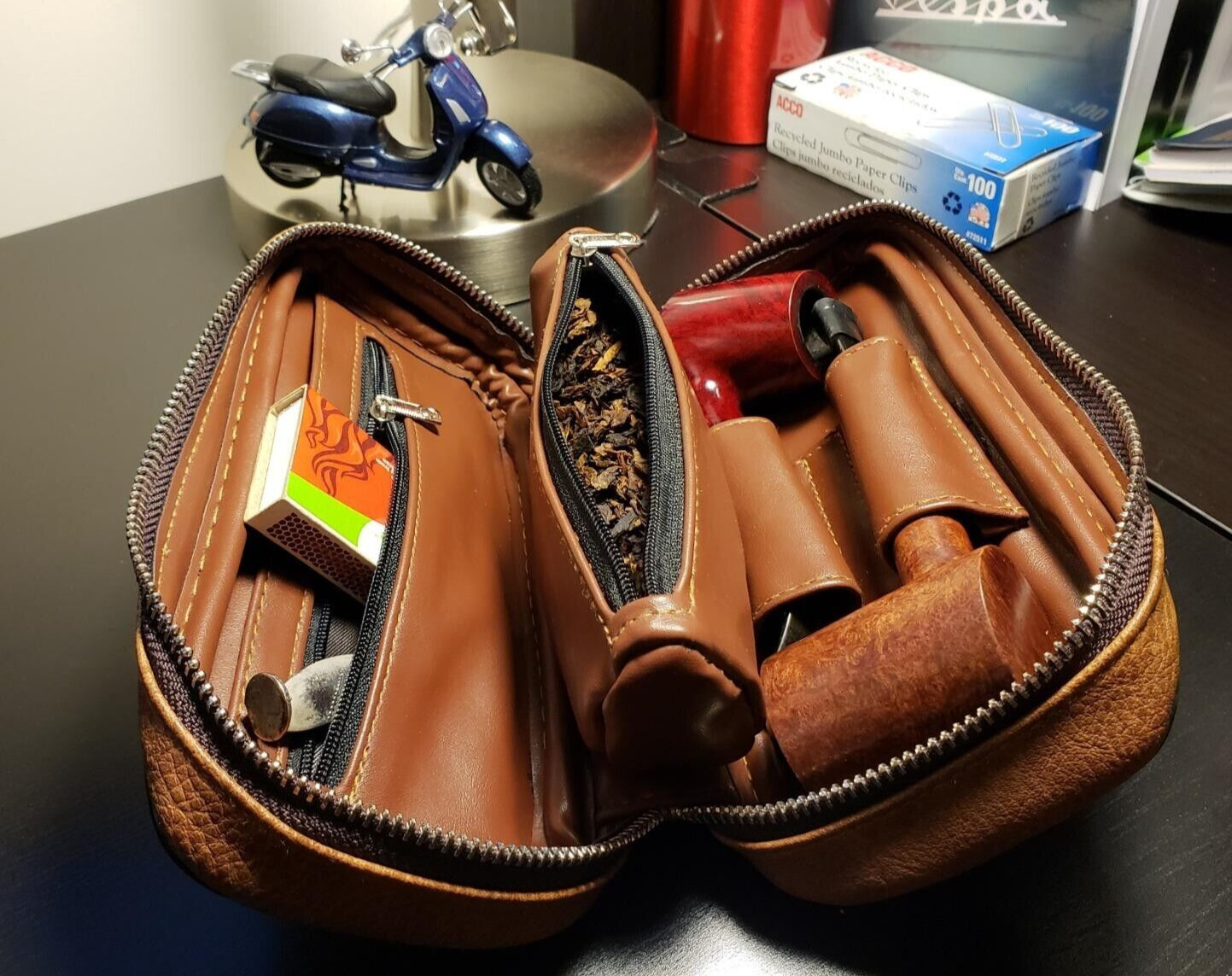 Scotte Durable PU Leather 2 Pipe Tobacco Pouch Case Holder Bag For 2 Brown Bag