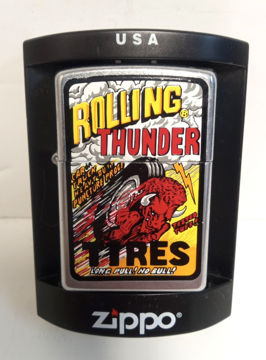 Zippo Lighter Rolling Thunder Tires 2005 Street Chrome Unfired Orange Seal Rare
