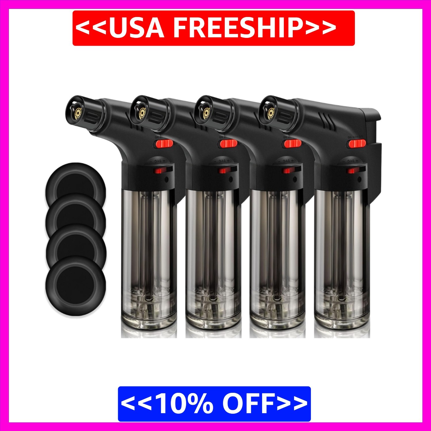 4 Pack Eagle Jet Torch Gun Lighter Adjustable Flame Windproof Butane Refillable
